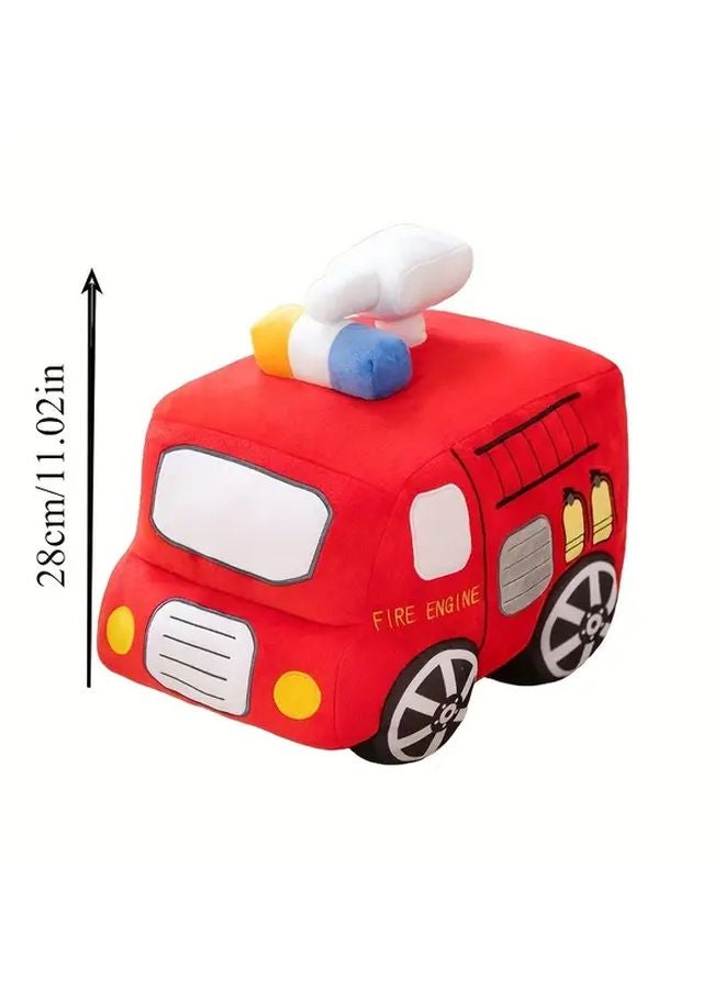 Red Fire Truck And Excavator Plush Toys 28cm Soft Polyester Kids Calming Vehicles Birthday Gift - Image 3